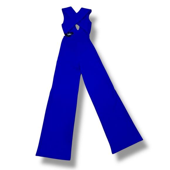 Lulus Size XS Thinking Out Loud Blue Backless Wide Leg Jumpsuit KP8458 - Picture 6 of 6